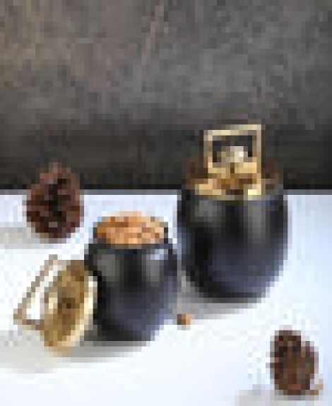 IKIRU Darius Gold & Black Storage Box With Lid | Container Jar For Kitchen & Dining Table