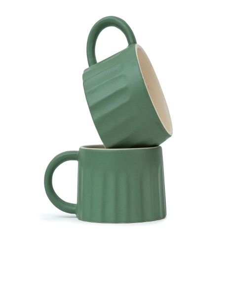 Ceramic Line Cappuccino Cup, Set of 2, Dark Green, 270ml | Line Cappuccino Collection