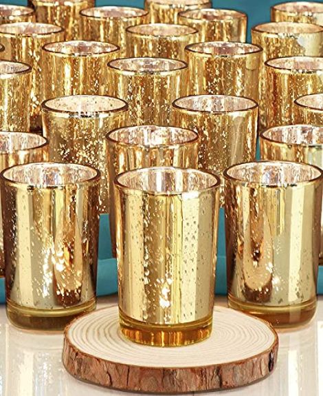The Purple Tree Glass Gold Mercury Votive Tealight Candle Holders for Diwali and Christmas (Pack of 6) - Corporate Gifts, Home Decor, Decoration