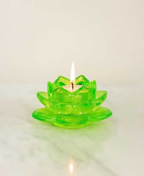 NFI essentials Exquisite Lotus Flower Shaped Tea Light Candle or Diya Holder Decorative Centerpiece for Home Decor and Festival Like Diwali, Christmas or Eid (Green)