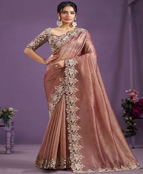 Maroon Pure Banarasi Crush Moti Work Designer Saree with Unstitched Blouse