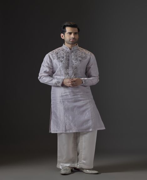 Lavender Luxe Embroidered Silk Blend Kurta Set