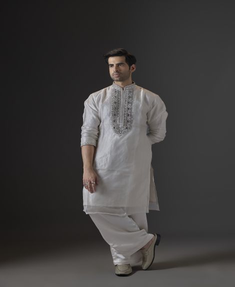 Maharaja Elegance Embroidered Tissue Kurta Set