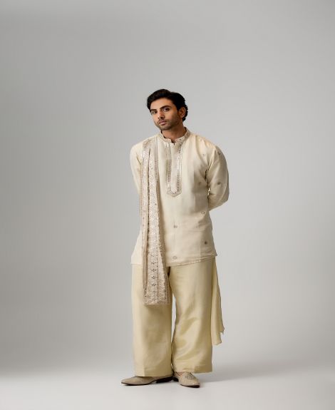 Ivory Paneled Kurta Set
