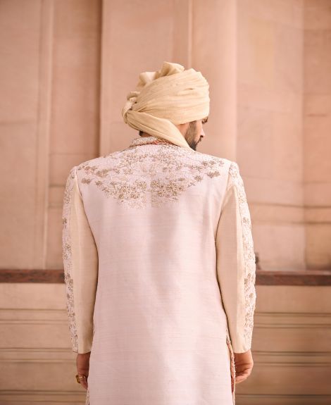 Royal Pink Raw Silk Sherwani for Groom