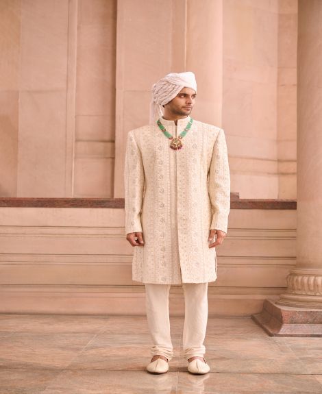 Ivory Lucknowi Couture Sherwani