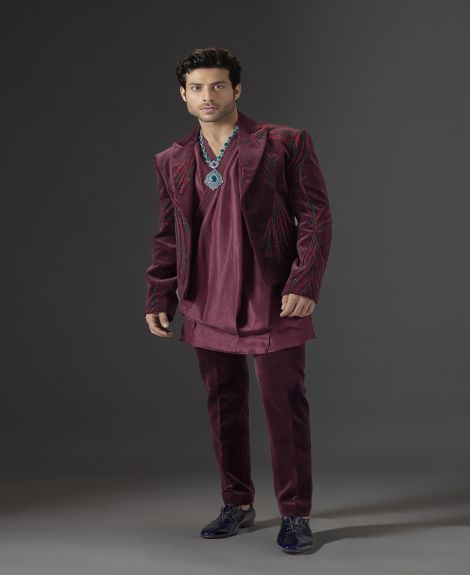 Imperial Garnet Velvet Tuxedo Set