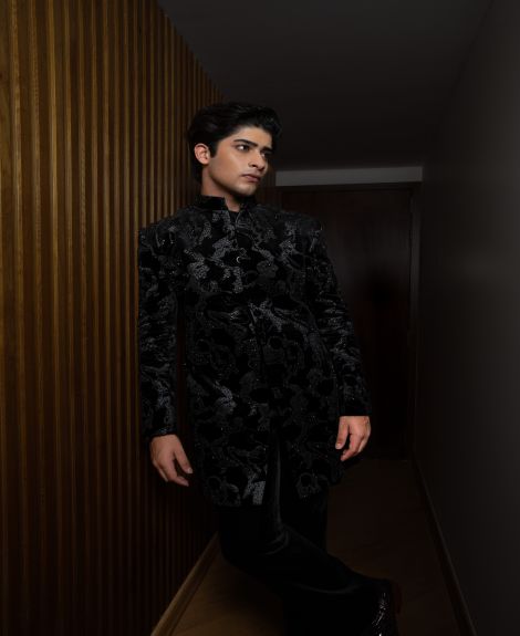 Black Velvet Indo-Western with Modern Touch .