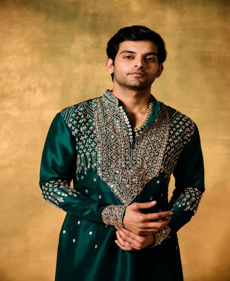 Emerald Grace Kora Silk Kurta