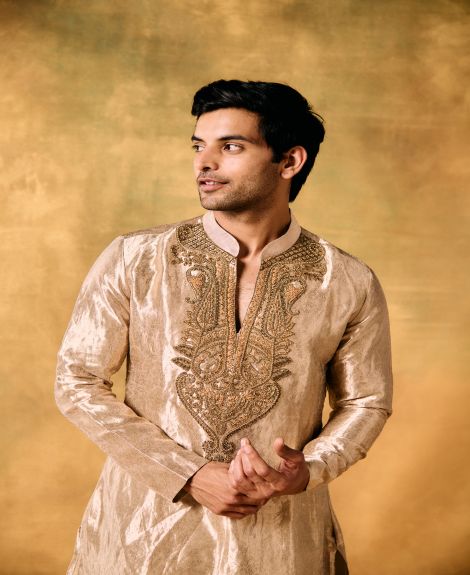 Gold Majesty Tissue Kurta Set for Men