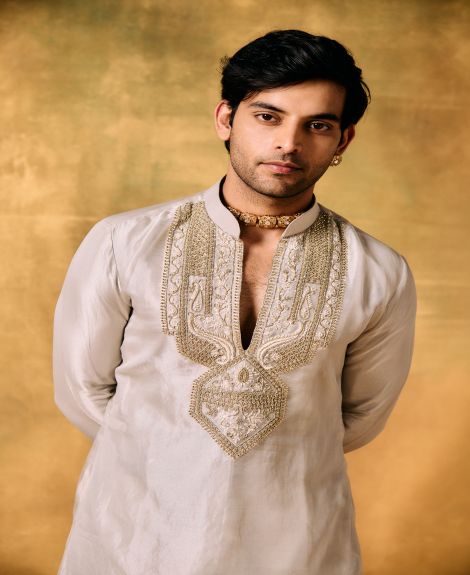 Ivory Elegance Tissue Kurta Pant Set for Men