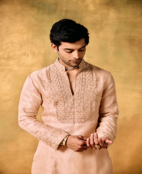 Sunset Bloom Tissue Kurta Set for Men