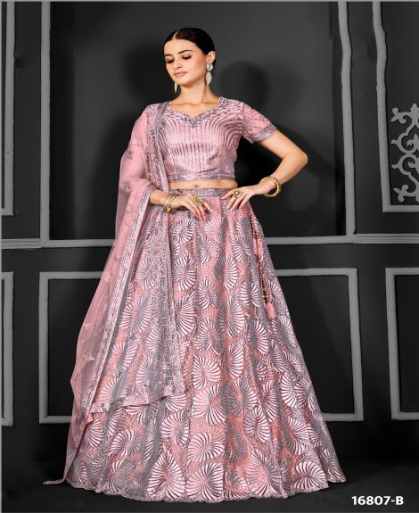 Women's Net Semi-Stitched Lehenga Choli with Dupatta | Pink