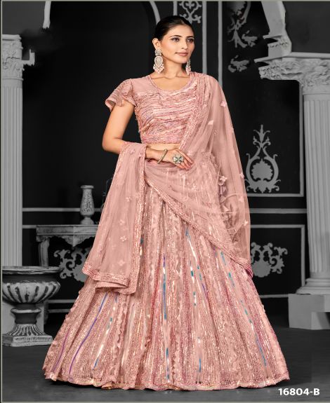 Women's Embroidered Semi-Stitched Lehenga Choli with Dupatta | Peach