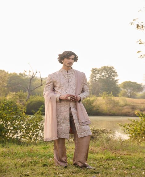 The Blush & Rose Embroidered Sherwani Set