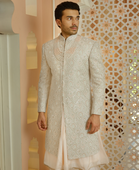 Timeless Cream Lucknowi Sherwani