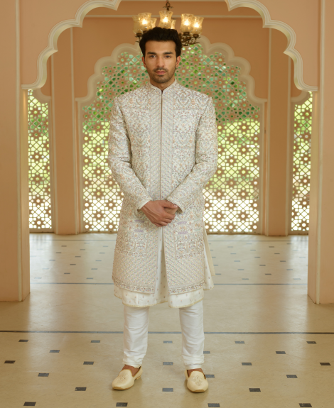 Pastel Bisque Floral Work Sherwani