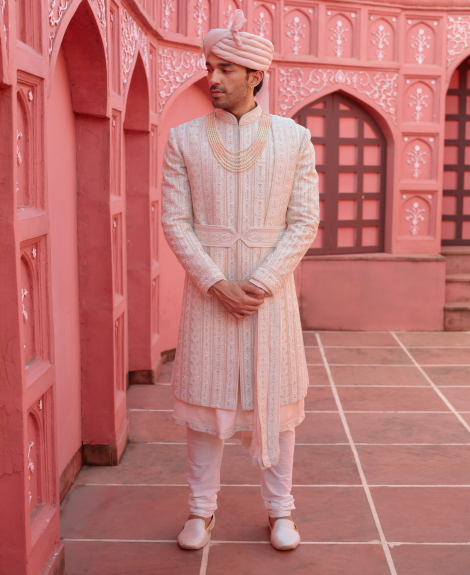 Blush Peach Embroidered Sherwani