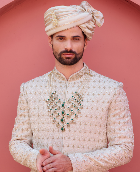 Opulent Cream Silk Sherwani