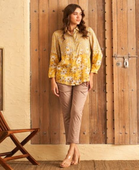 YELLOW FLORID PROM SHIRT