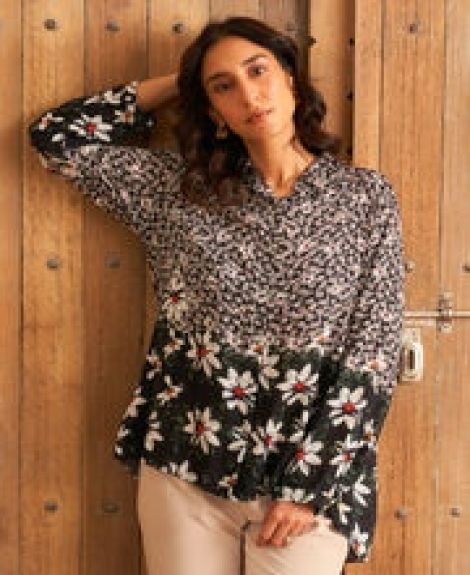 BLACK FLORID PROM SHIRT