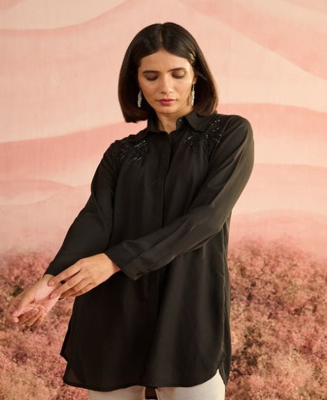 BLACK STENCIL CRYSTALLINE SHIRT