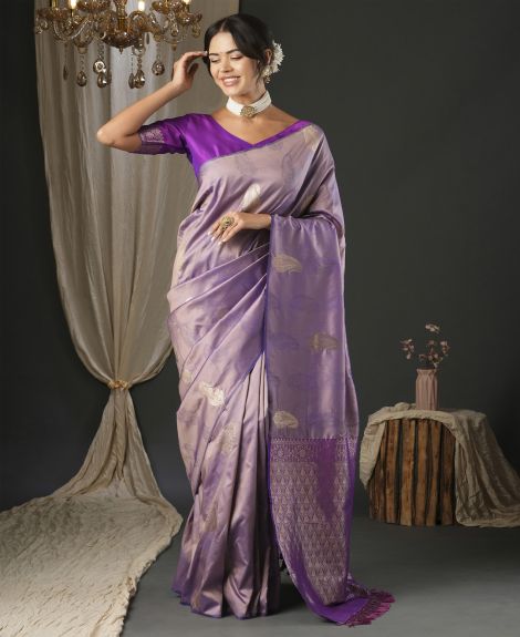 SAREE MALL Women's Silk Blend Mauve Woven Design Designer Saree With Blouse Piece