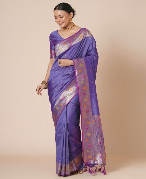 SAREE MALL Women's Silk Blend Lavendar Woven Design Designer Saree With Blouse Piece