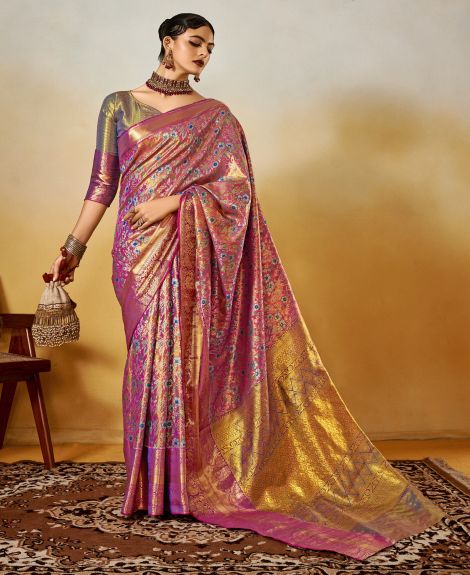SAREE MALL Women's Silk Blend Mauve Woven Design Designer Saree With Blouse Piece