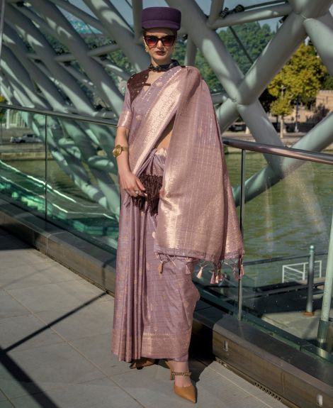 SAREE MALL Women's Silk Blend Mauve Woven Design Designer Saree With Blouse Piece