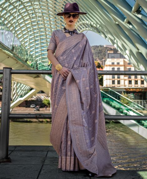 SAREE MALL Women's Silk Blend Violet Woven Design Designer Saree With Blouse Piece