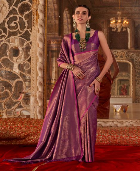 SAREE MALL Women's Silk Blend Magenta Woven Design Designer Saree With Blouse Piece