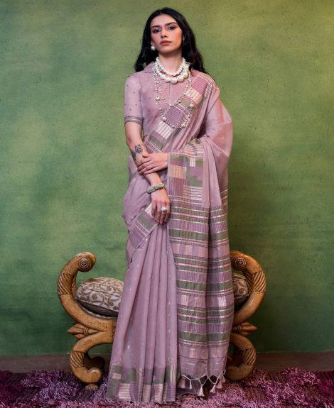SAREE MALL Women's Silk Blend Mauve Woven Design Designer Saree With Blouse Piece