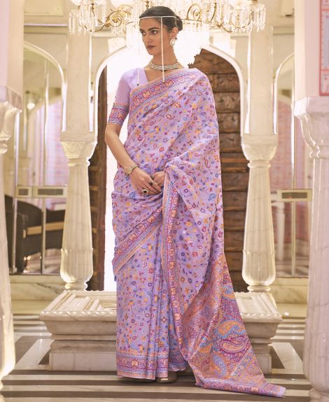 SAREEMALL Women's Silk Blend Lavendar WovenDesign CelebritySaree With Blouse Piece