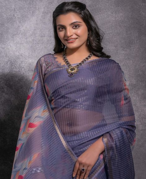 SAREE MALL Women's Linen Blend Lavendar Woven Design Designer Saree With Blouse Piece