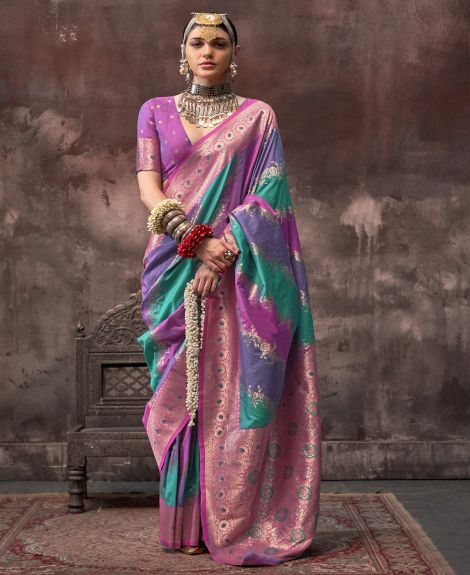 SAREE MALL Women's Silk Blend Pink Woven Design Designer Saree With Blouse Piece