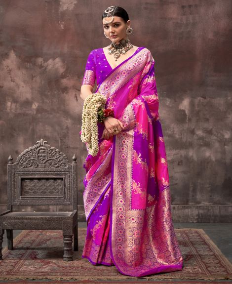 SAREE MALL Women's Silk Blend Pink Woven Design Designer Saree With Blouse Piece