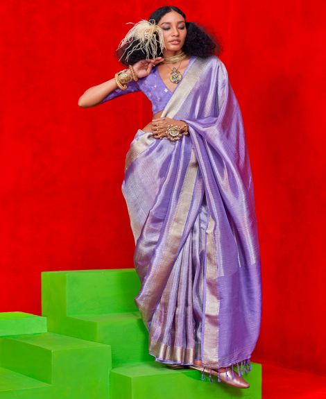 SAREE MALL Women's Viscose Purple Embellished Designer Saree With Blouse Piece