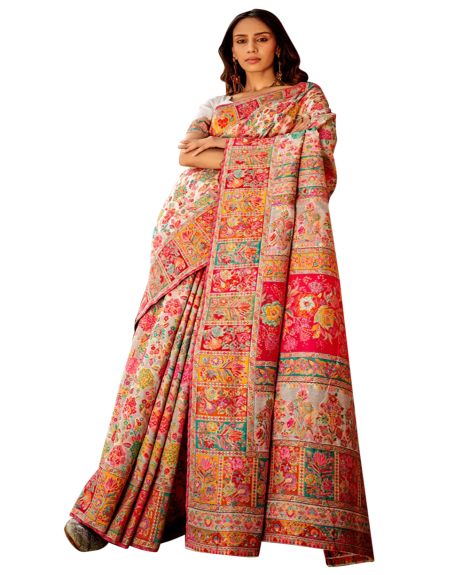 SAREEMALL Women's Cotton Silk White WovenDesign DesignerSaree With Blouse Piece