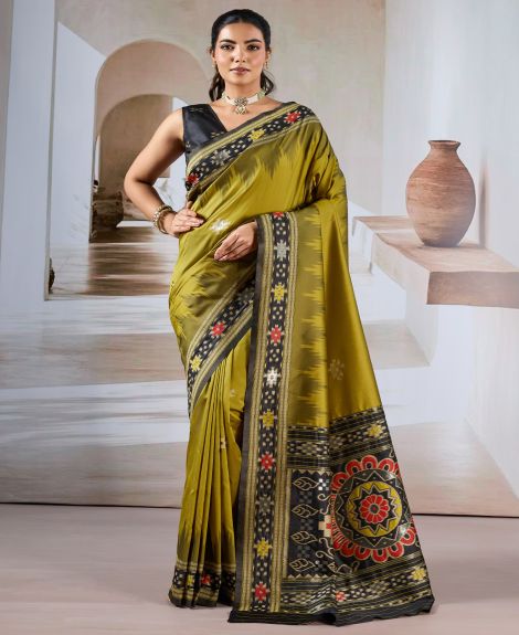 SAREE MALL Women's Silk Blend Olive Printed Designer Saree With Blouse Piece