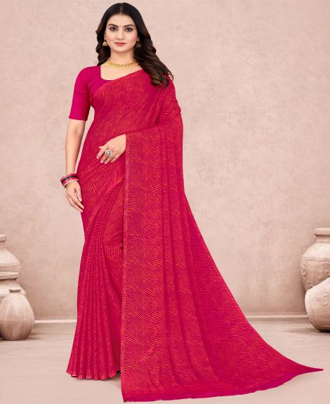 SAREE MALL Women's Chiffon Pink Printed Designer Saree With Blouse Piece