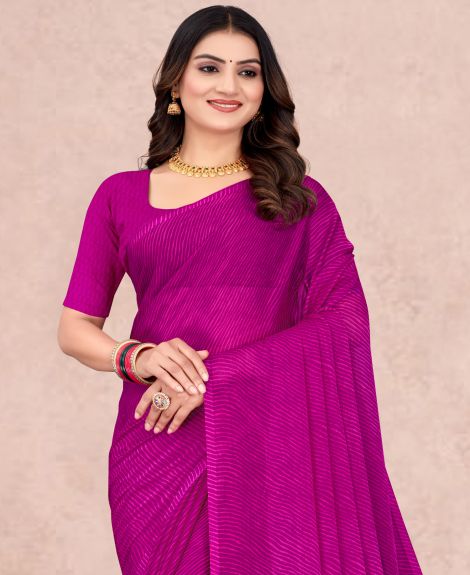 SAREE MALL Women's Chiffon Magenta Printed Designer Saree With Blouse Piece
