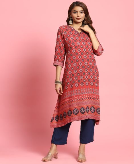 Shree Women Muslin Red Butti Print Kurta