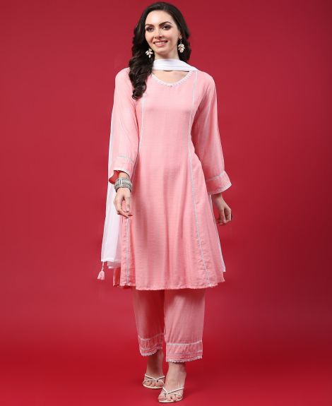 Shree Women Liva (Rayon) Pink Solid Kurta Comfort Pant Dupatta