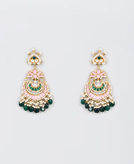 Adityam Jewels,Gold Finish Pink Kundan Polki Chandbali Earrings