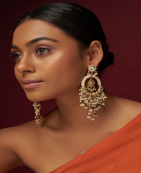 Adityam Jewels,Gold Finish Kundan Polki Chandbali Earrings
