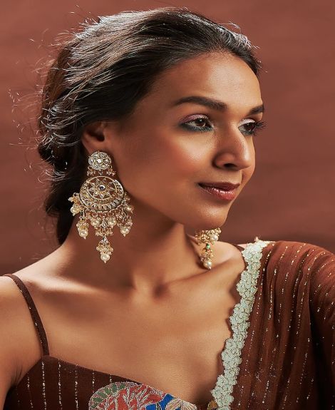 Just Shraddha,Gold Plated Kundan Polki & Pearl Chandbali Earrings