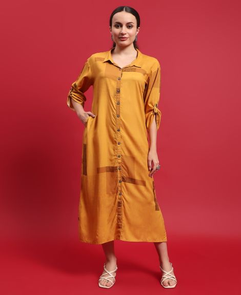 Shree Women Liva (Rayon) Mustard Solid Dress