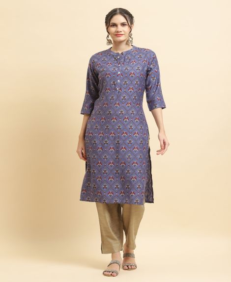 Shree Women Muslin Purple Aztec Print Kurta