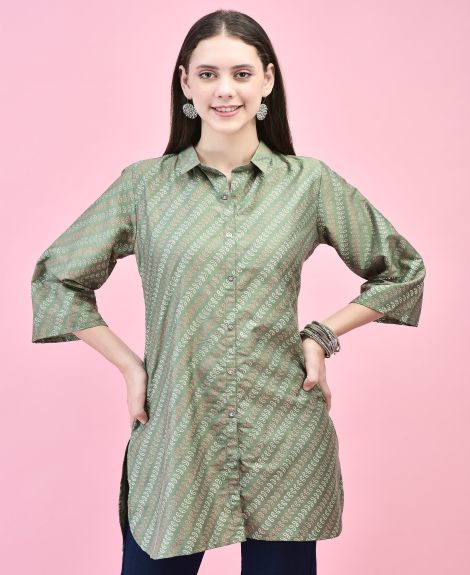 Shree Women Polyester Green Geometric Print Short Kurti